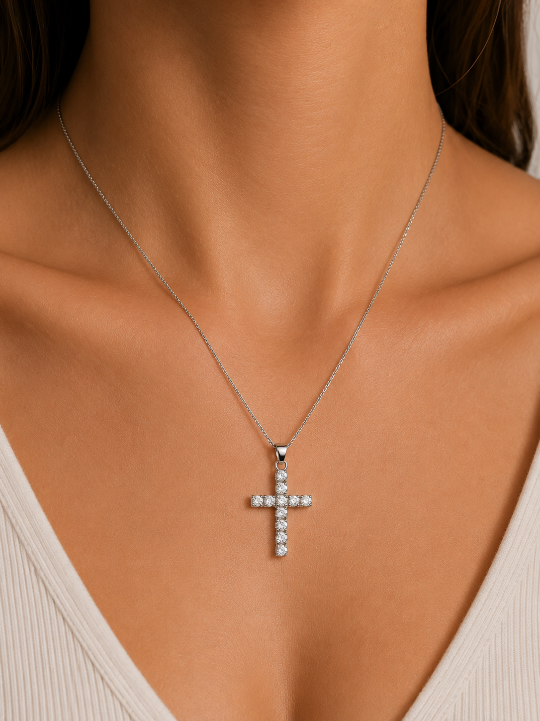 Unisex-Halskette mit Kreuz aus 18 Karat Gold und Diamanten 0,25 ct TIZ ORCROC/4