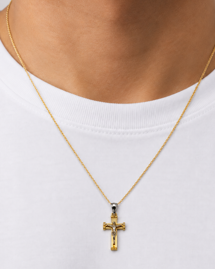 Ciondolo Croce da Uomo bicolore in oro 18Kt TIZIANO TIZ ORCND 34