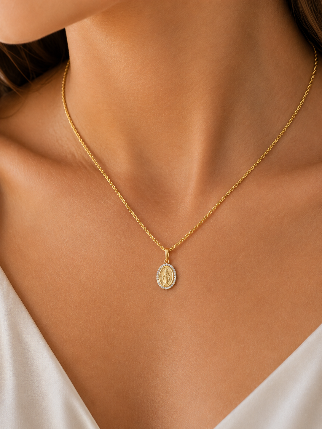 Collana Protezione Unisex in Oro Giallo 18kt e Zirconi