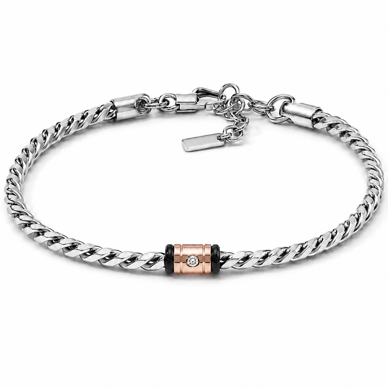 Bracciale da Uomo in Acciaio con PVD rose e Diamante Bianco Comete COM UBR1319