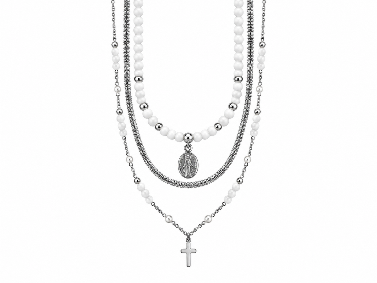 Collana da Donna Multifilo con Croce e Medaglina in Acciaio 4US Cesare Paciotti 4US 4UCL8998W