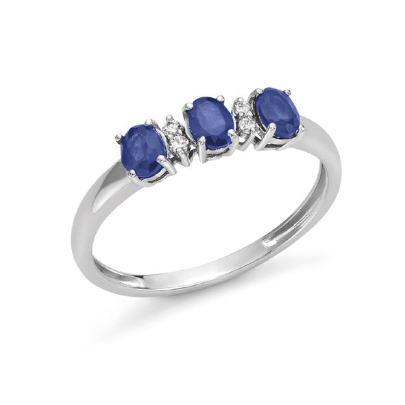 Anello Trilogy in Oro e Diamanti ct 0,04 con Zaffiri Donna Oro