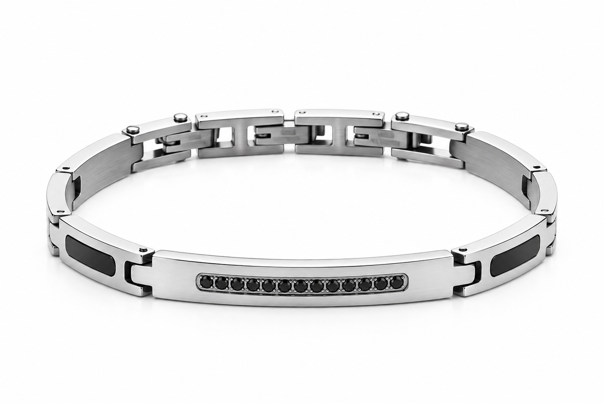 Bracciale da Uomo in Acciaio semirigido con zirconi neri 4US Paciotti 4US 4UBR8451