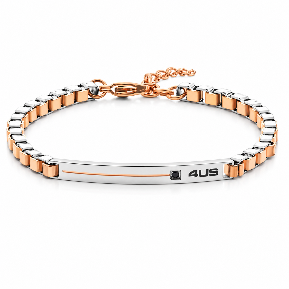 Bracciale da Uomo in Acciaio Rosè e Zircone Nero 4US Paciotti 4US 4UBR8478