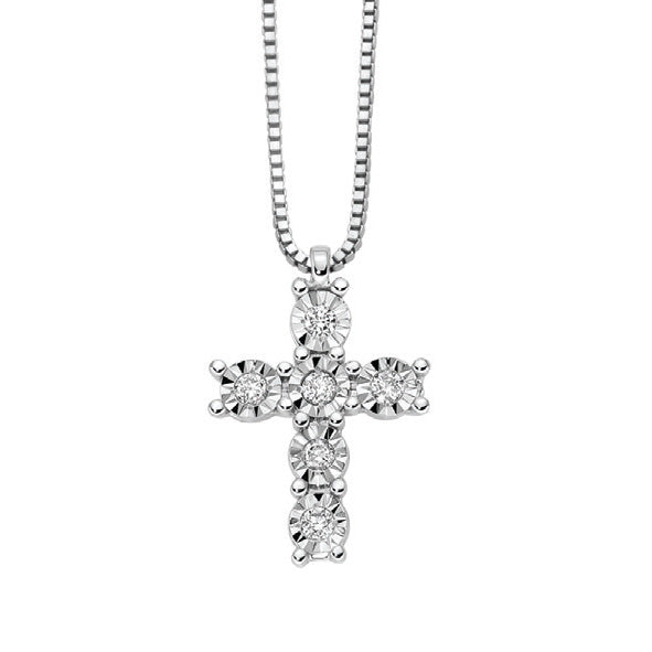 Pendente con Croce Donna Oro in Oro Bianco ct 0,05