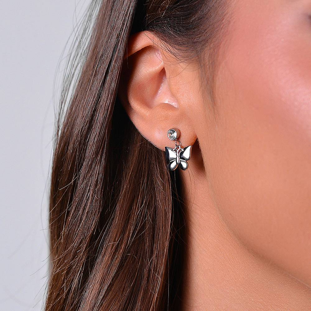 ORECCHINI DONNA IN ACCIAIO FARFALLA E ZIRCONE LUCA BARRA LB OK1403
