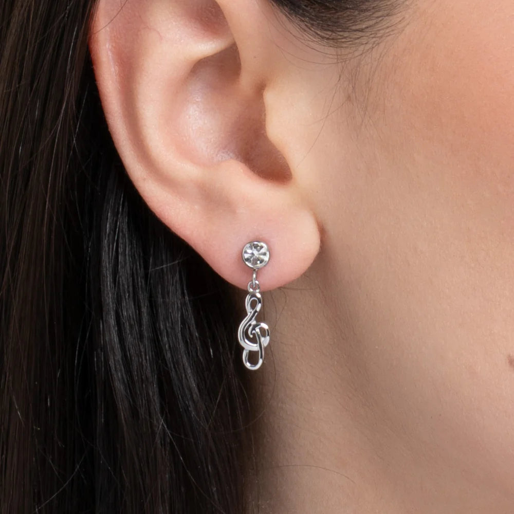 ORECCHINI DONNA IN ACCIAIO CON NOTA MUSICALE E ZIRCONE BIANCO LUCA BARRA LB OK1499