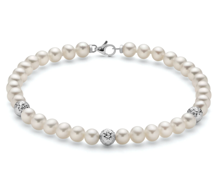 Bracciale di perle Oriente con tre sfere in oro bianco sfaccettate Miluna MIL PBR3237