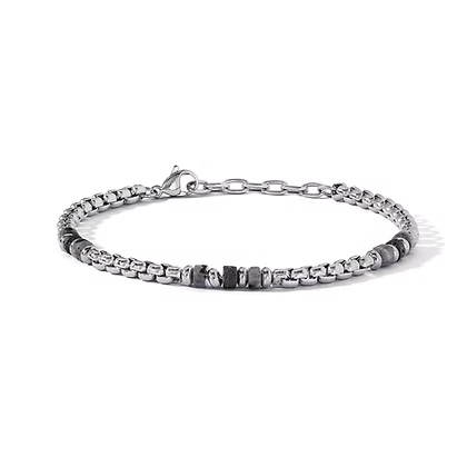Bracciale da Uomo in acciaio satinato Labradorite grigia e Onice Nera Comete COM UBR1269