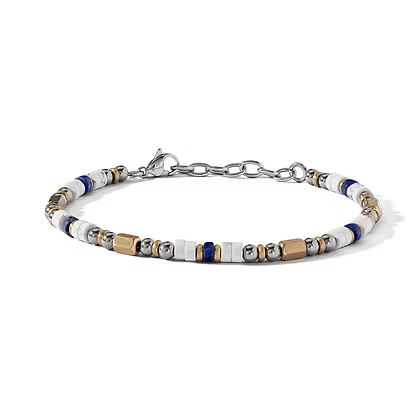 Bracciale da Uomo in acciaio pvd giallo, Aulite bianca e sodalite blu Comete COM UBR1274