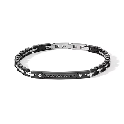 Bracciale da Uomo in Acciaio e PVD e zirconi Neri Comete COM UBR1188