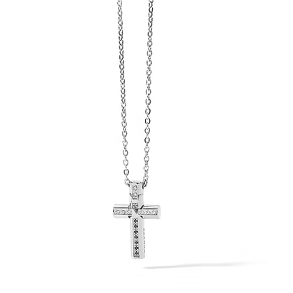 Collana da Uomo Croce in Acciaio e zirconi neri e bianchi Comete COM UGL644