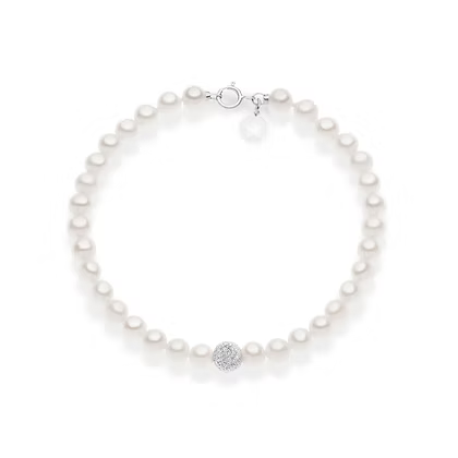 Bracciale da Donna con Perle e Sfera Diamantata in Oro 375 Comete COM KBRQ260B